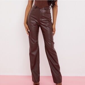 House Of CB “Inaya” Dark Brown Faux Leather Pant Size Large New With Tags!